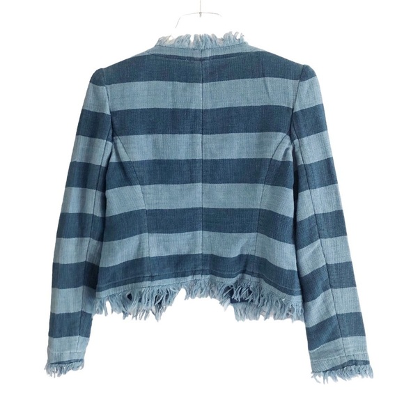 AG Adriano Goldschmied Blazer The Capucine Jacket Blue Stripe Crop Fray Hem XS - Picture 10 of 15